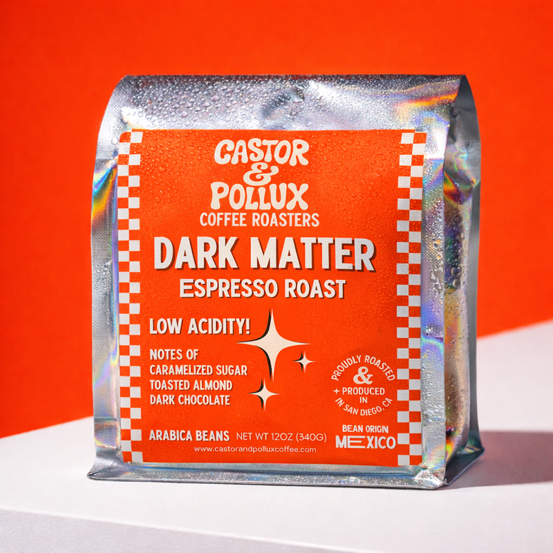 Castor & Pollux Dark Matter dark roast whole bean coffee bag